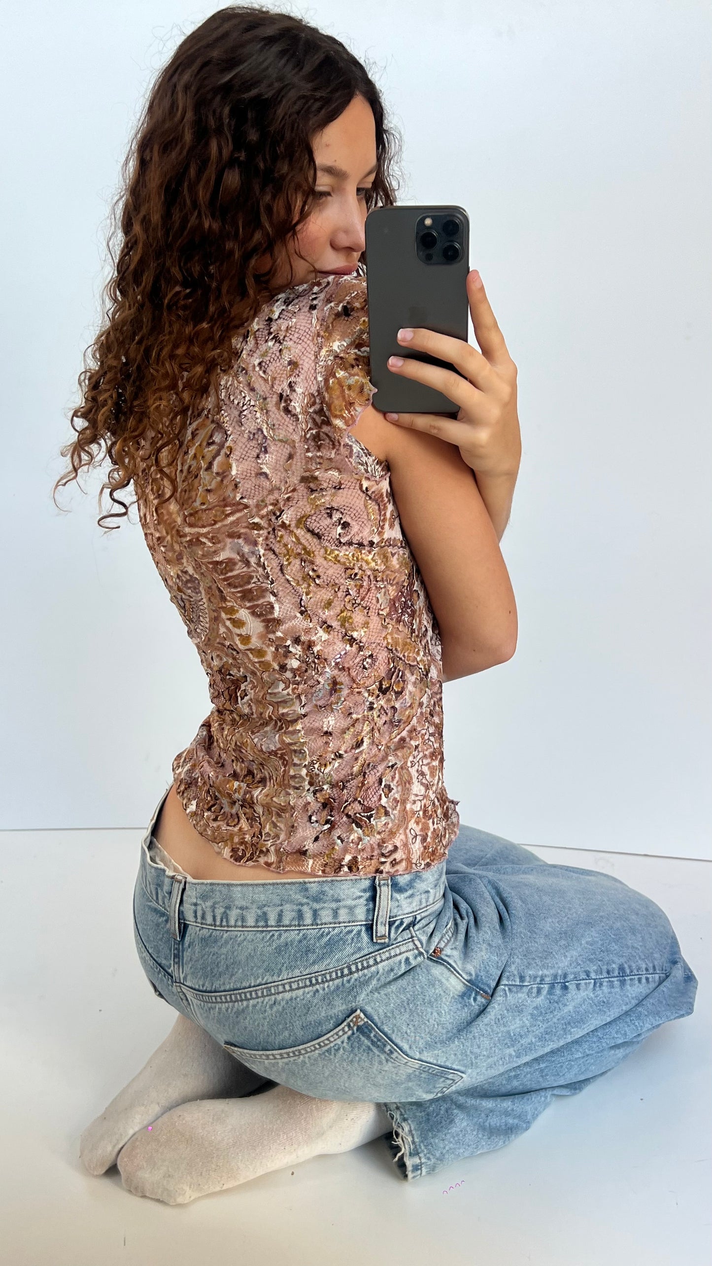 00s pink lace babydoll top- size M