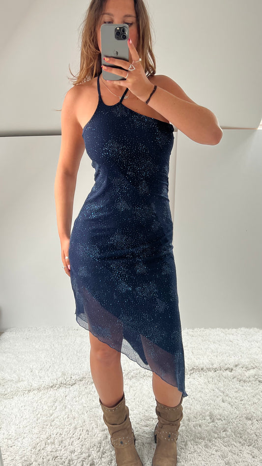 00s navy glitter midi dress- size S