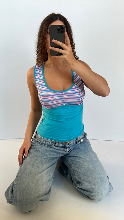 00s blue striped tank- size S/M