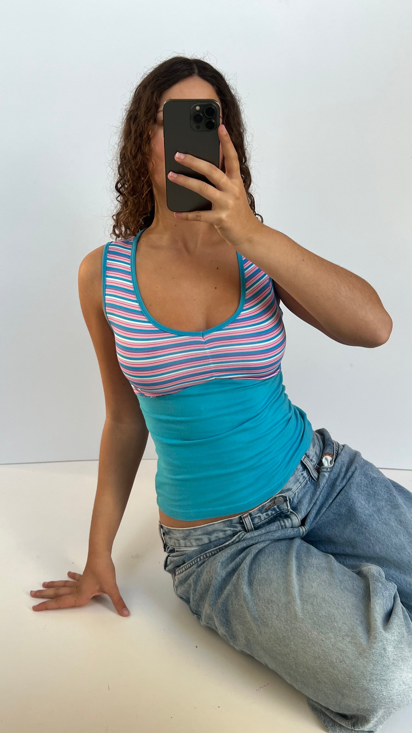 00s blue striped tank- size S/M