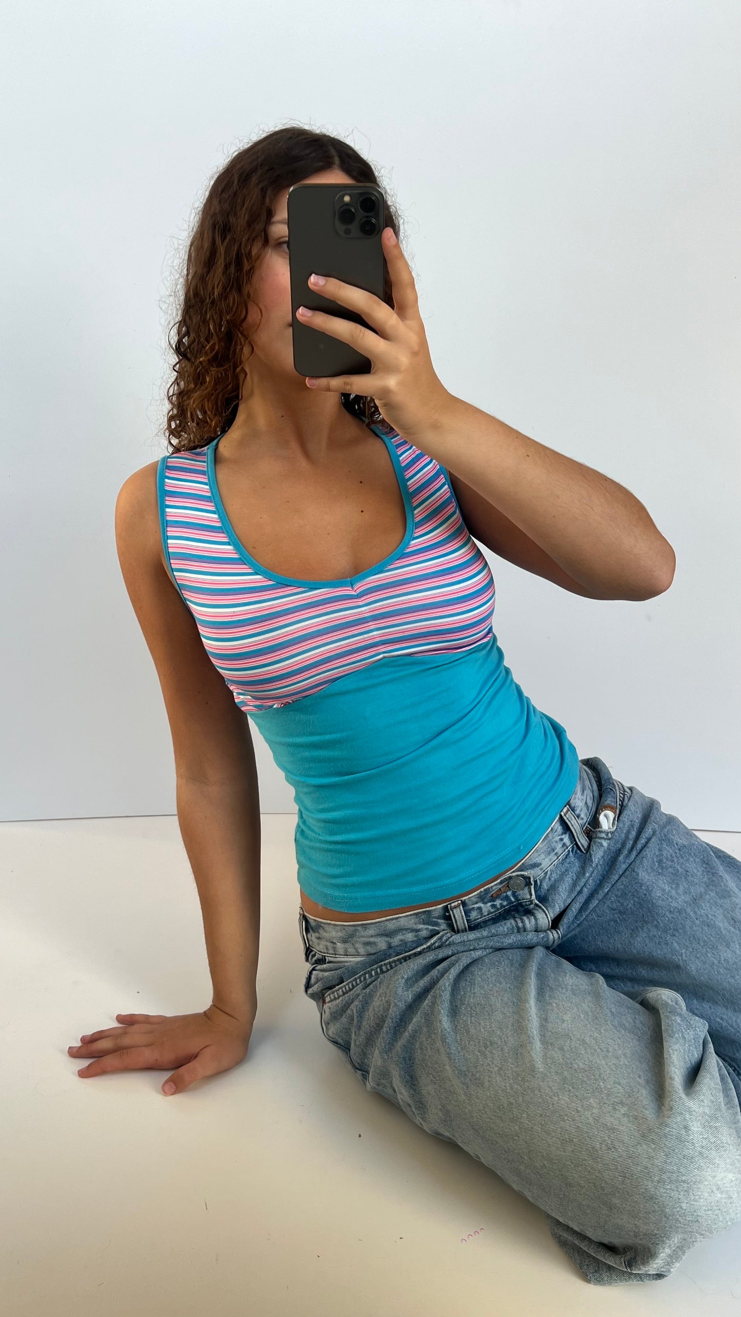 00s blue striped tank- size S/M