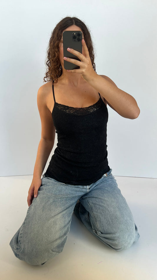 00s black glitter cami- size S