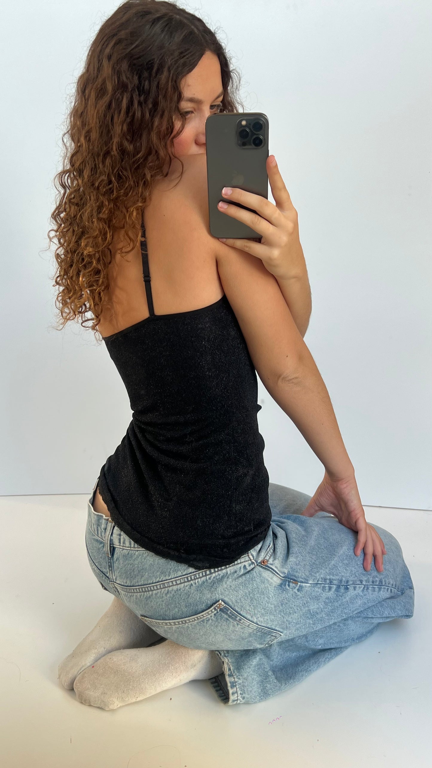 00s black glitter cami- size S
