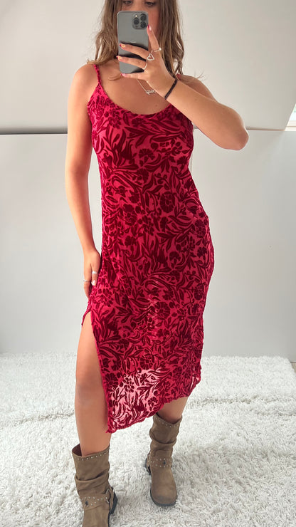 00s red velvet maxi dress- size M/L