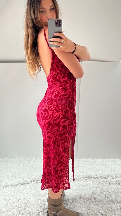 00s red velvet maxi dress- size M/L
