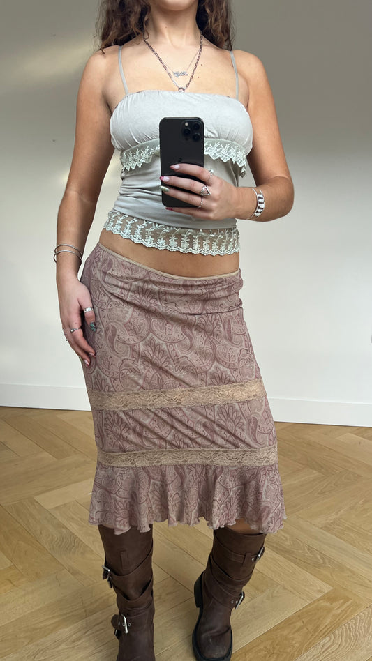 00s brown pink mesh midi skirt- size M