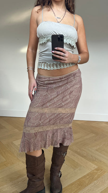 00s brown pink mesh midi skirt- size M