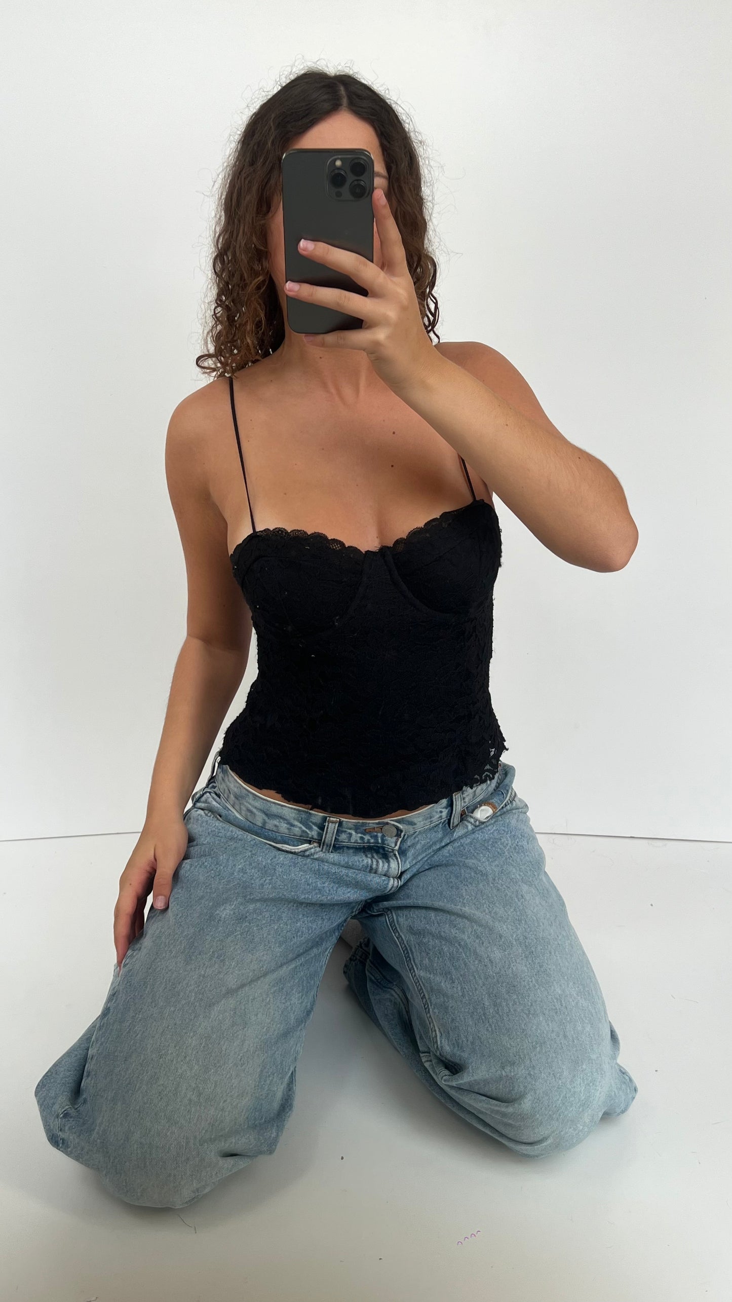 00s black lace corset cami- size S