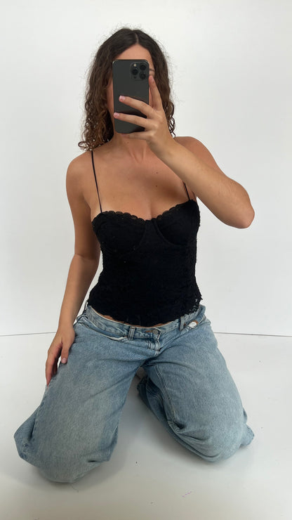 00s black lace corset cami- size S