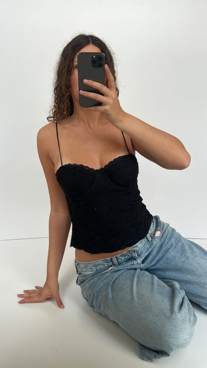 00s black lace corset cami- size S