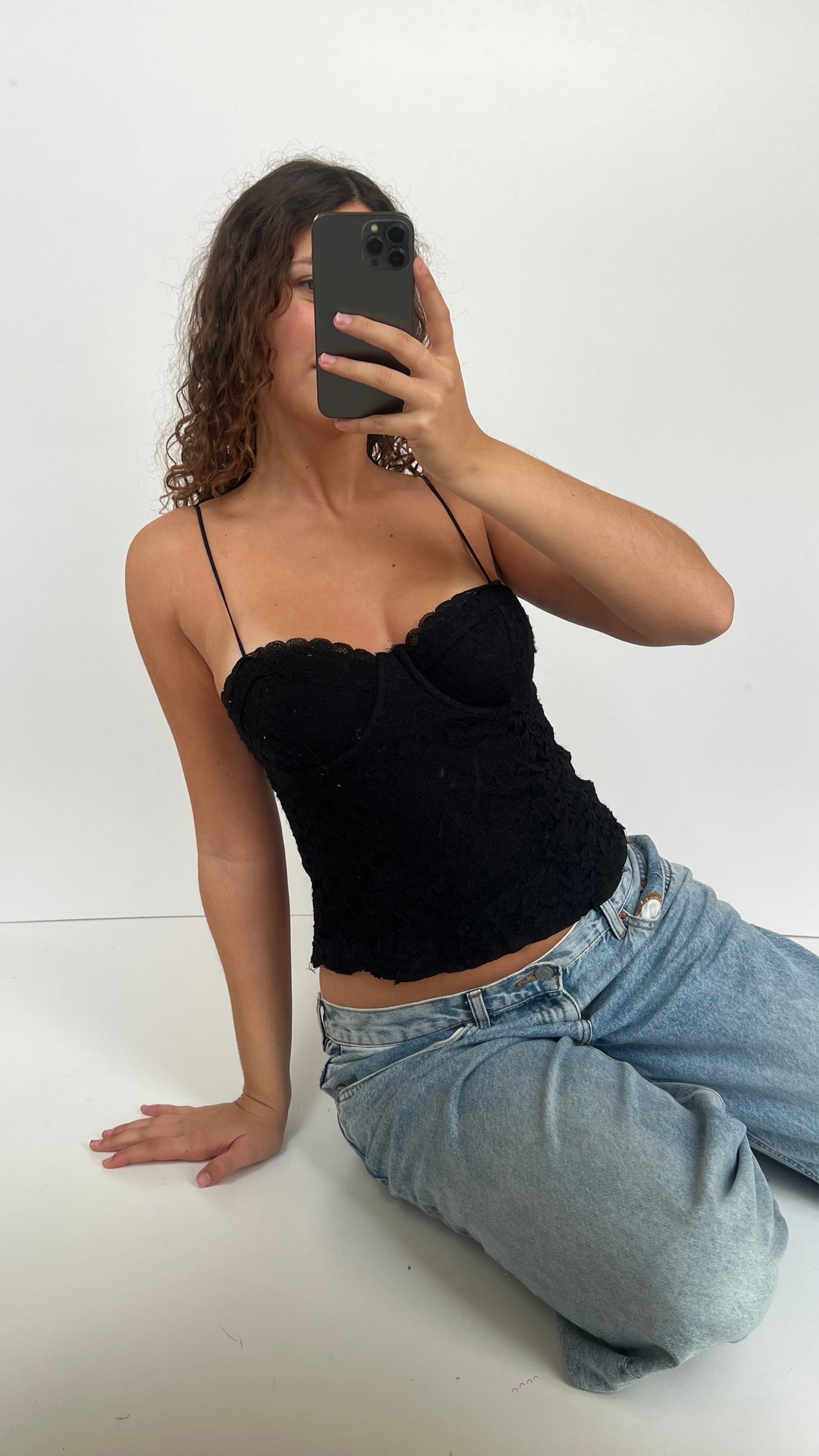 00s black lace corset cami- size S