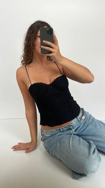 00s black lace corset cami- size S
