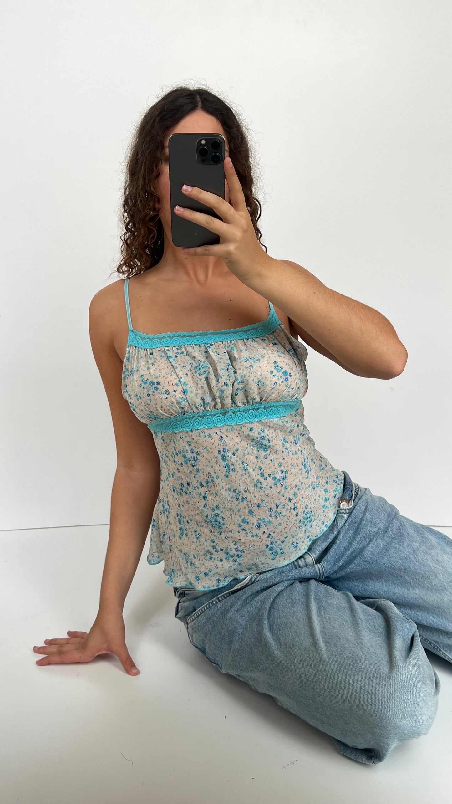 00s blue floral cami- size L