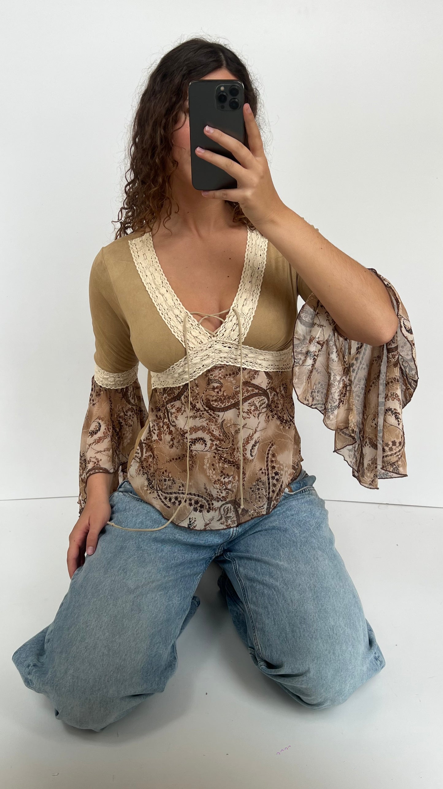 00s boho brown top- size M