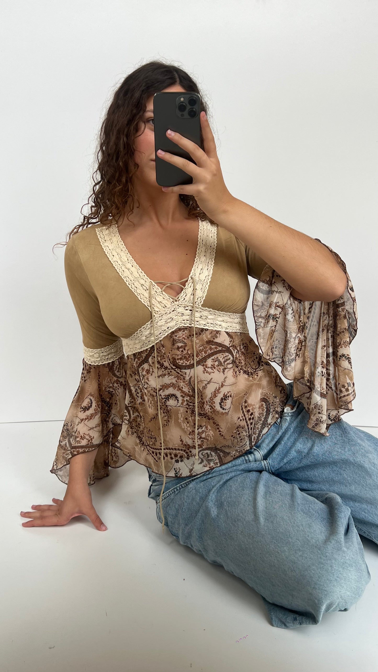 00s boho brown top- size M