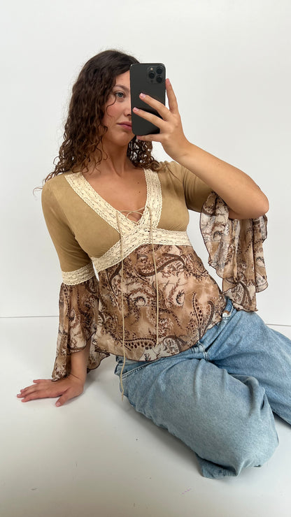 00s boho brown top- size M