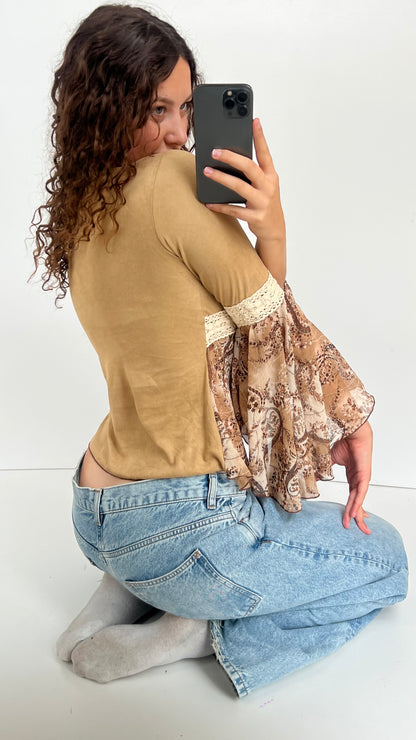 00s boho brown top- size M