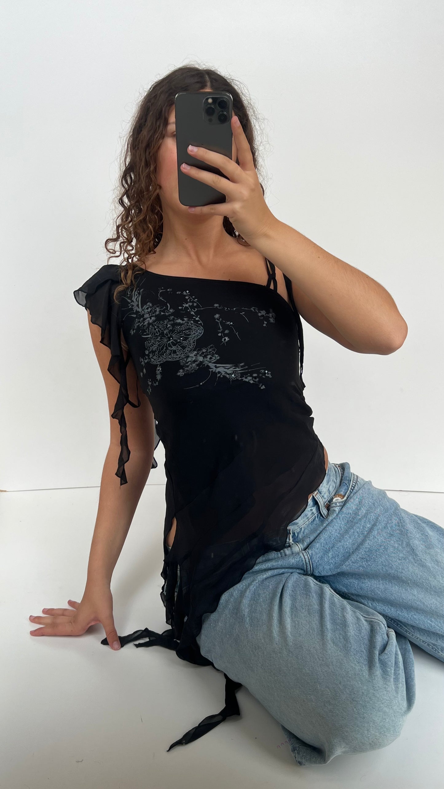 00s black mesh asymmetric top- size S