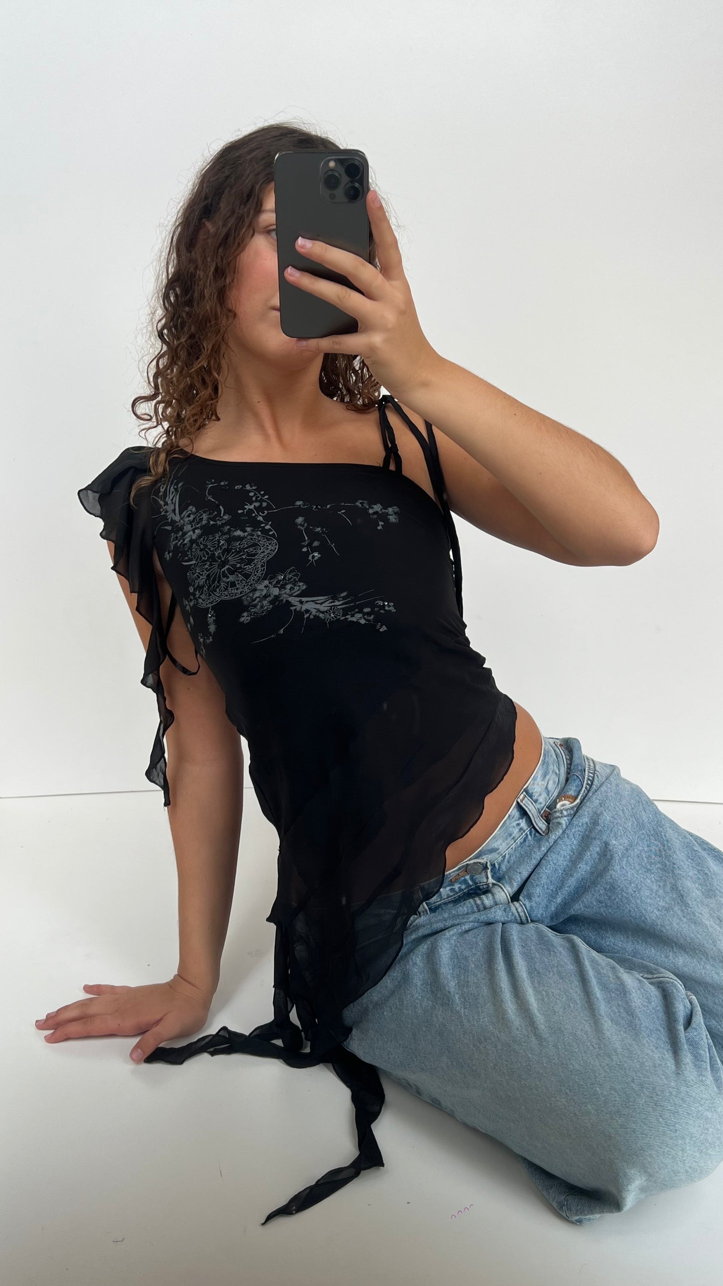 00s black mesh asymmetric top- size S