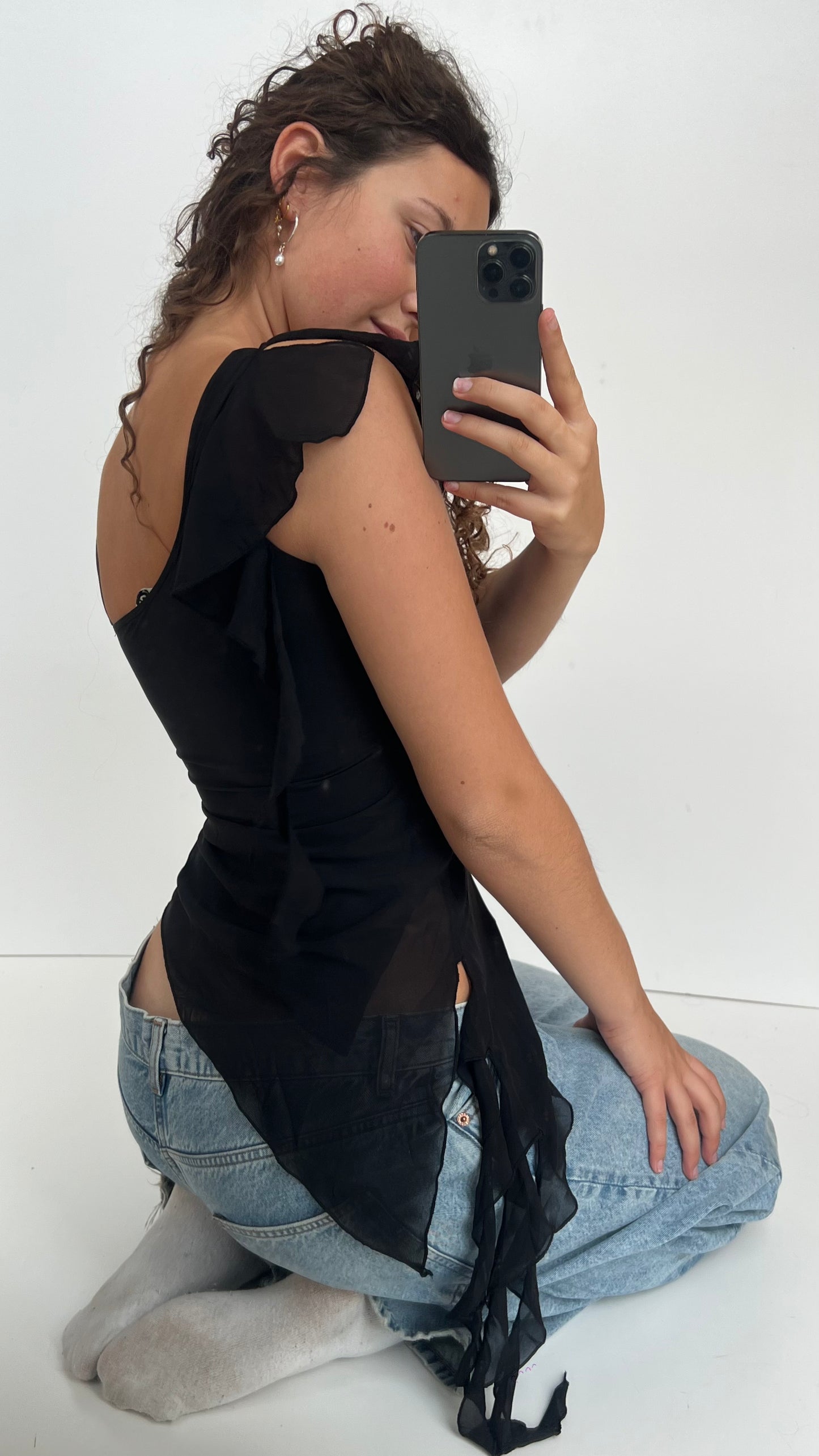 00s black mesh asymmetric top- size S