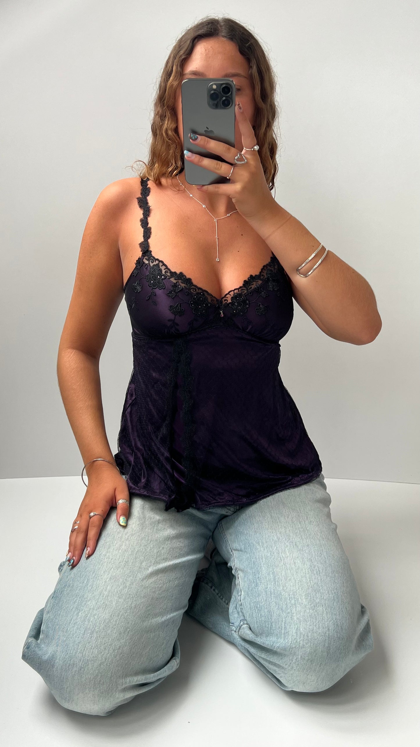 00s purple black lace cami- size S
