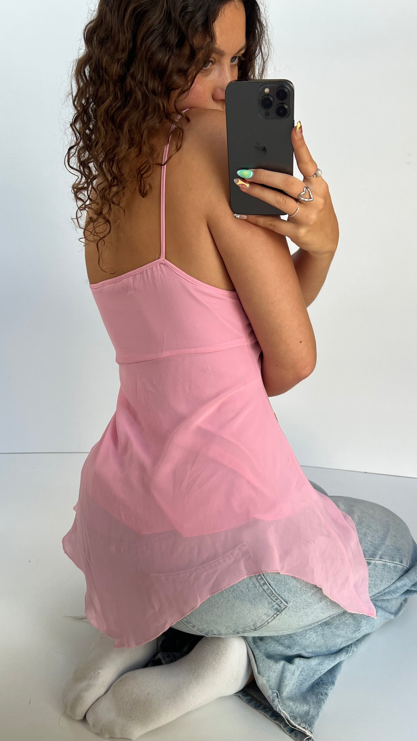 00s pink sequin babydoll cami- size XL