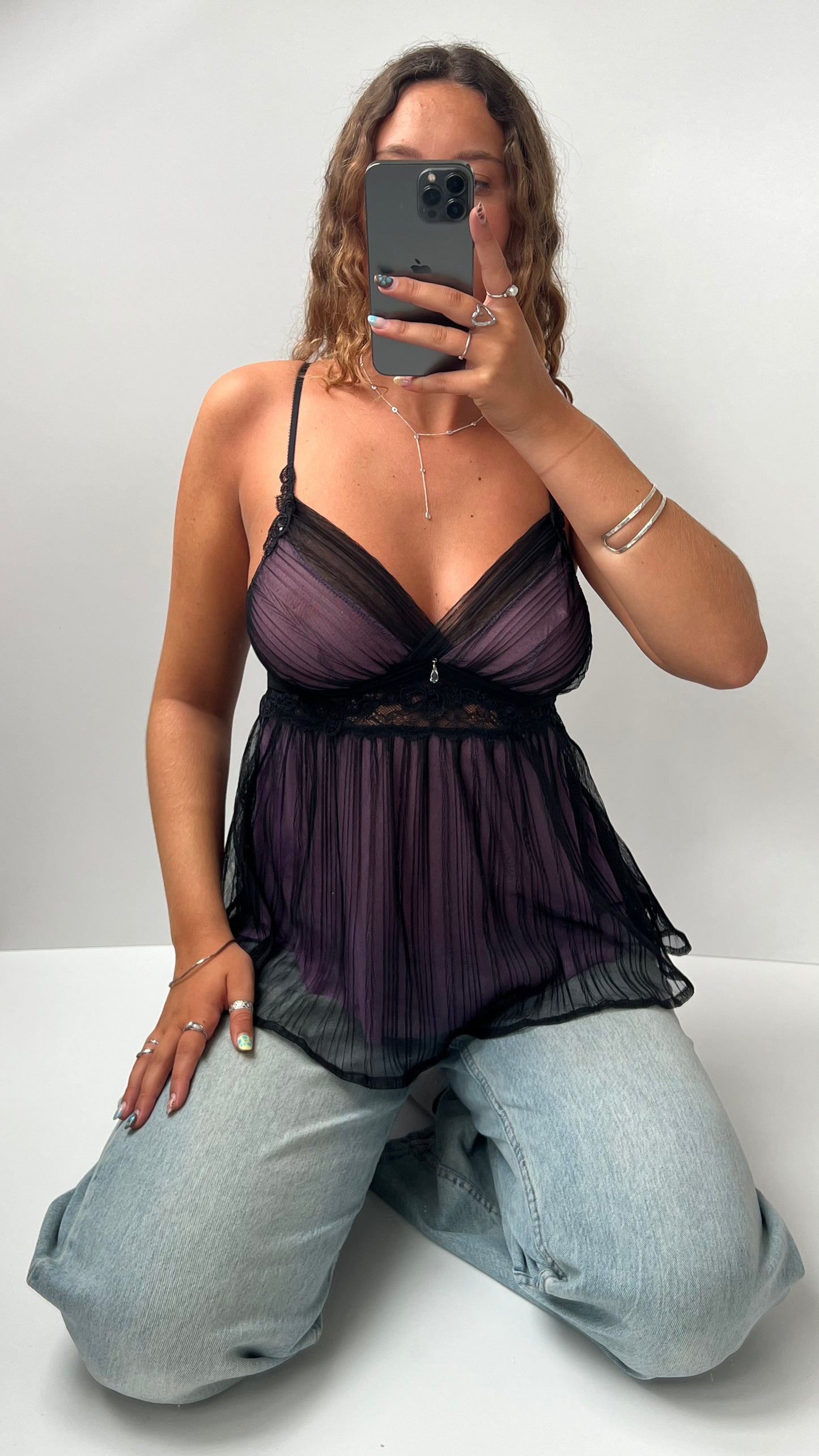00s purple black mesh cami- size S