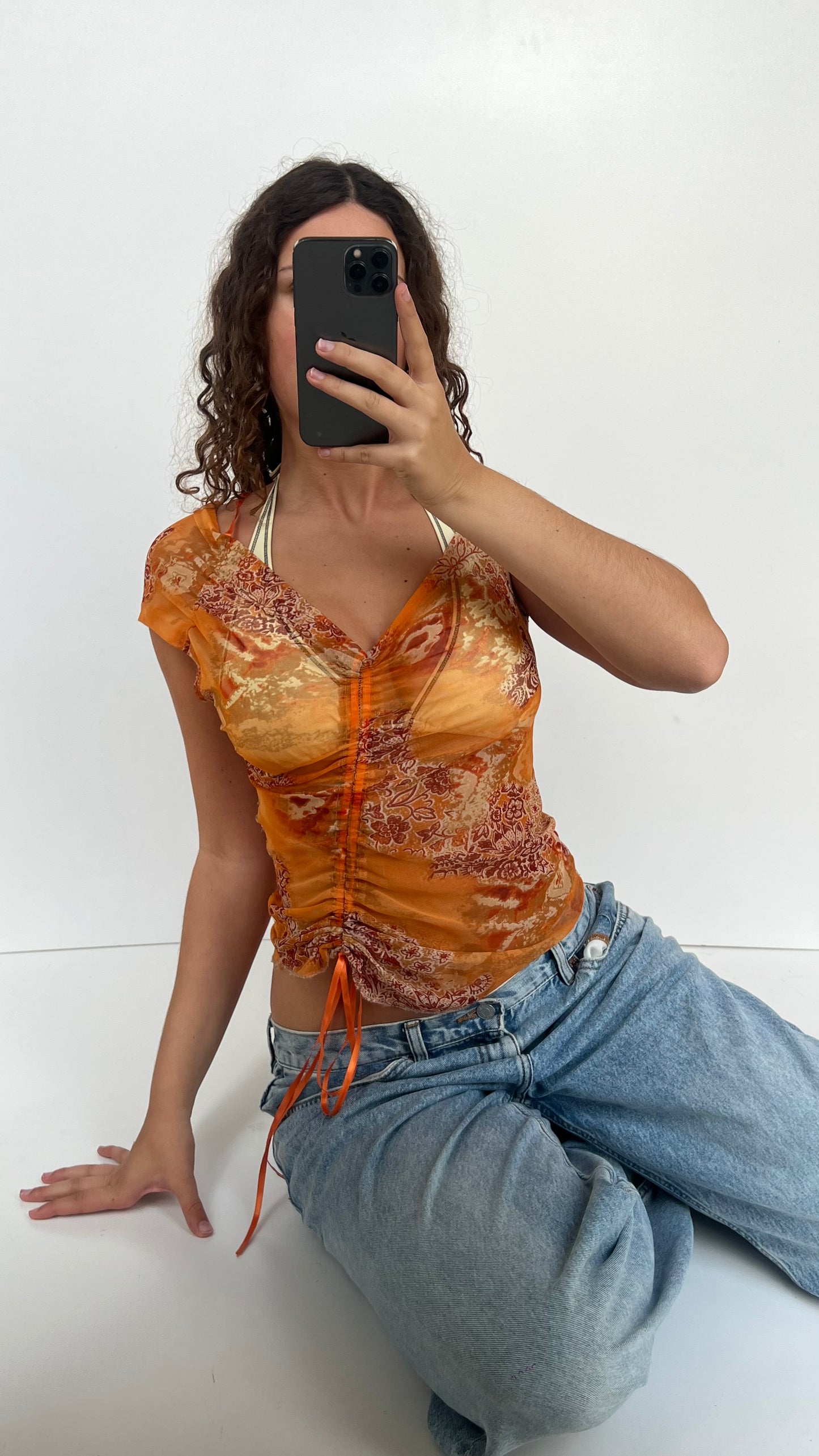 00s orange mesh top- size M