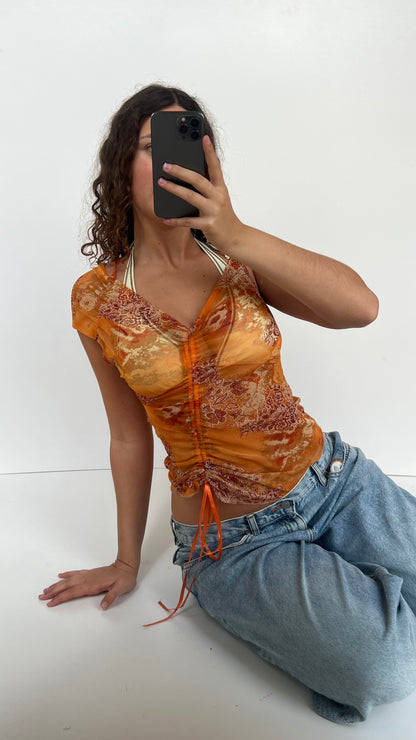 00s orange mesh top- size M