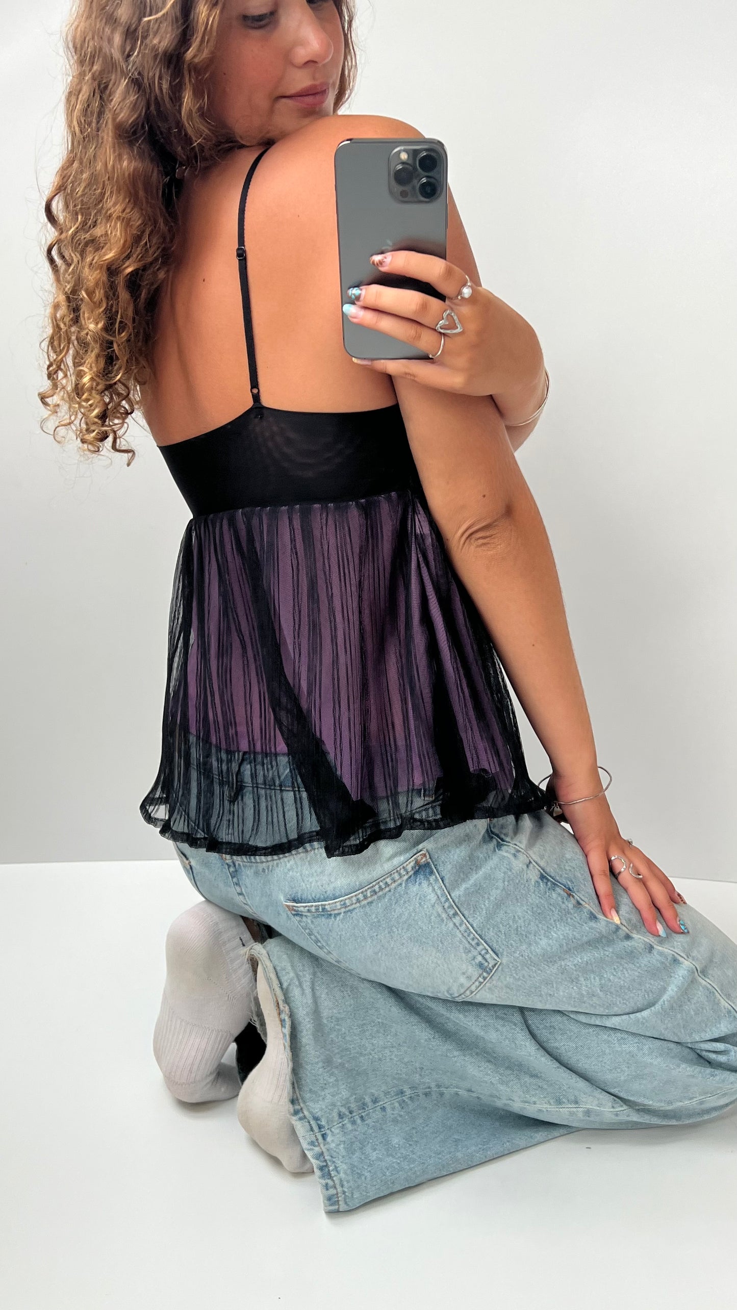 00s purple black mesh cami- size S