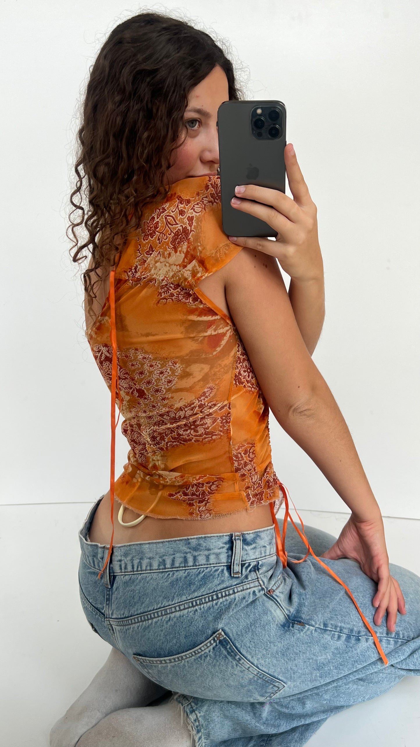 00s orange mesh top- size M