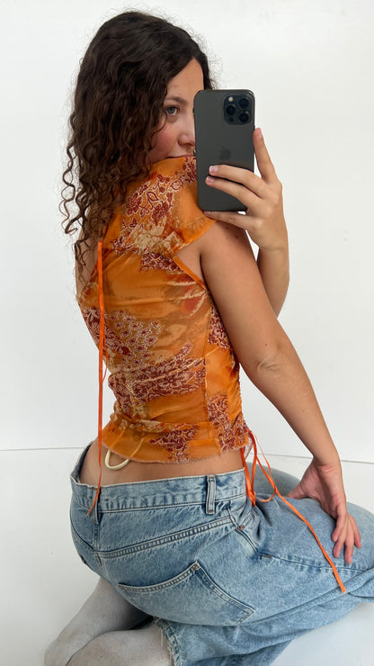 00s orange mesh top- size M