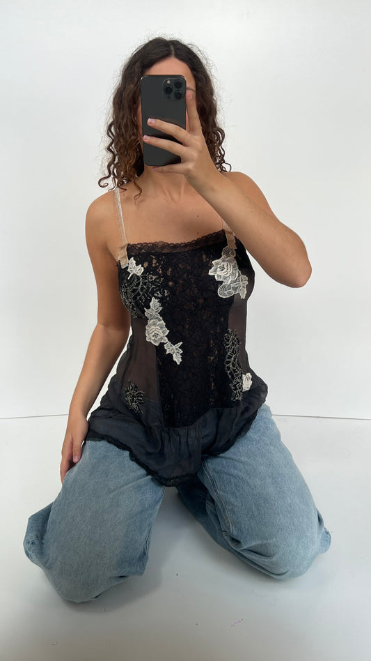00s VS black silk lace babydoll cami- size S