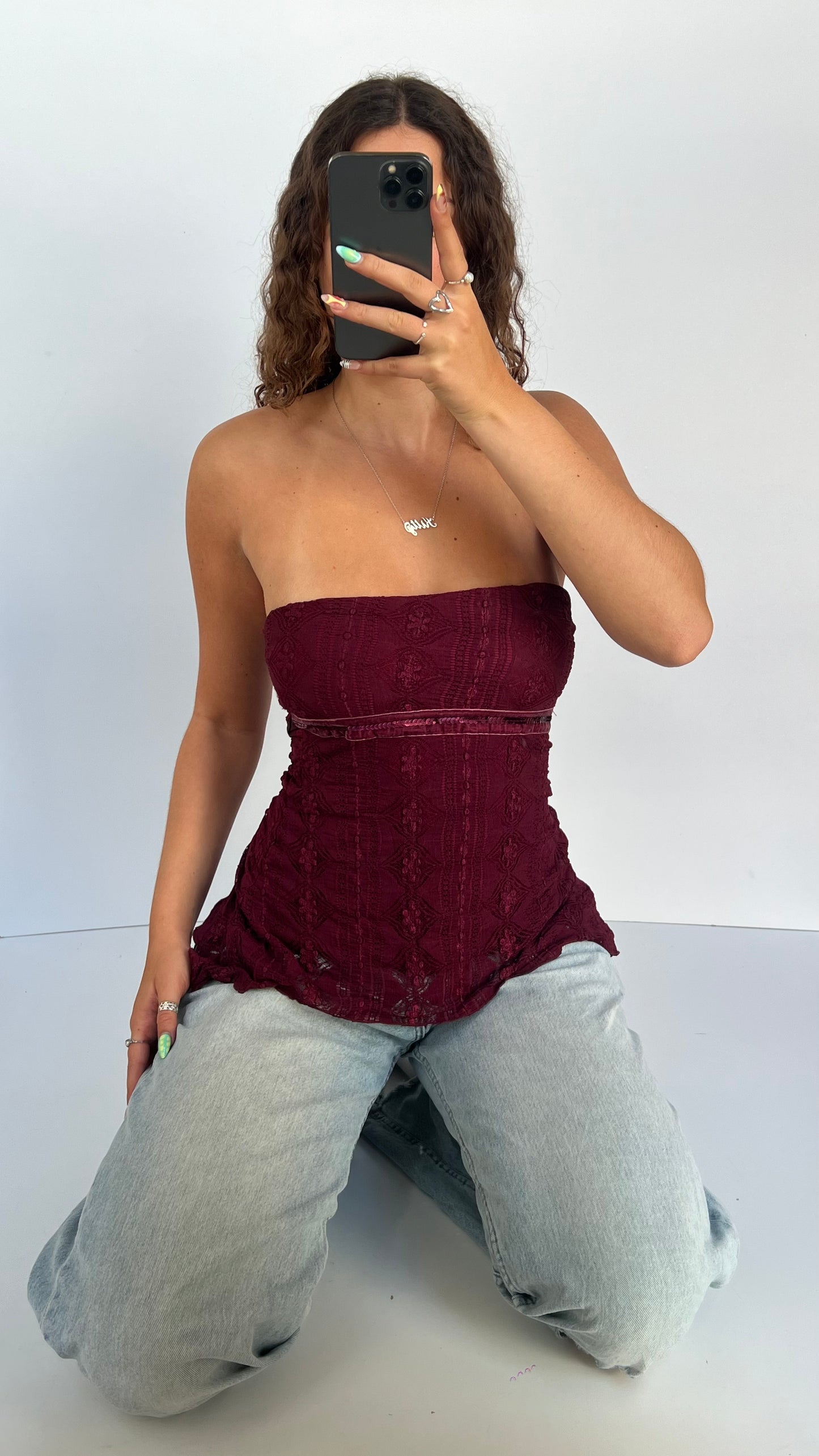 00s burgundy lace cami- size S