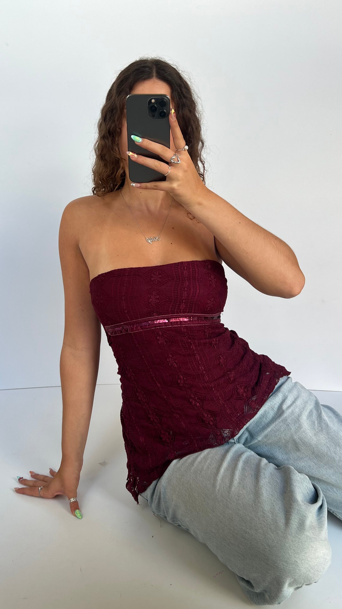 00s burgundy lace cami- size S