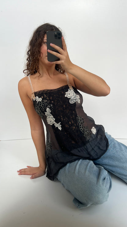 00s VS black silk lace babydoll cami- size S