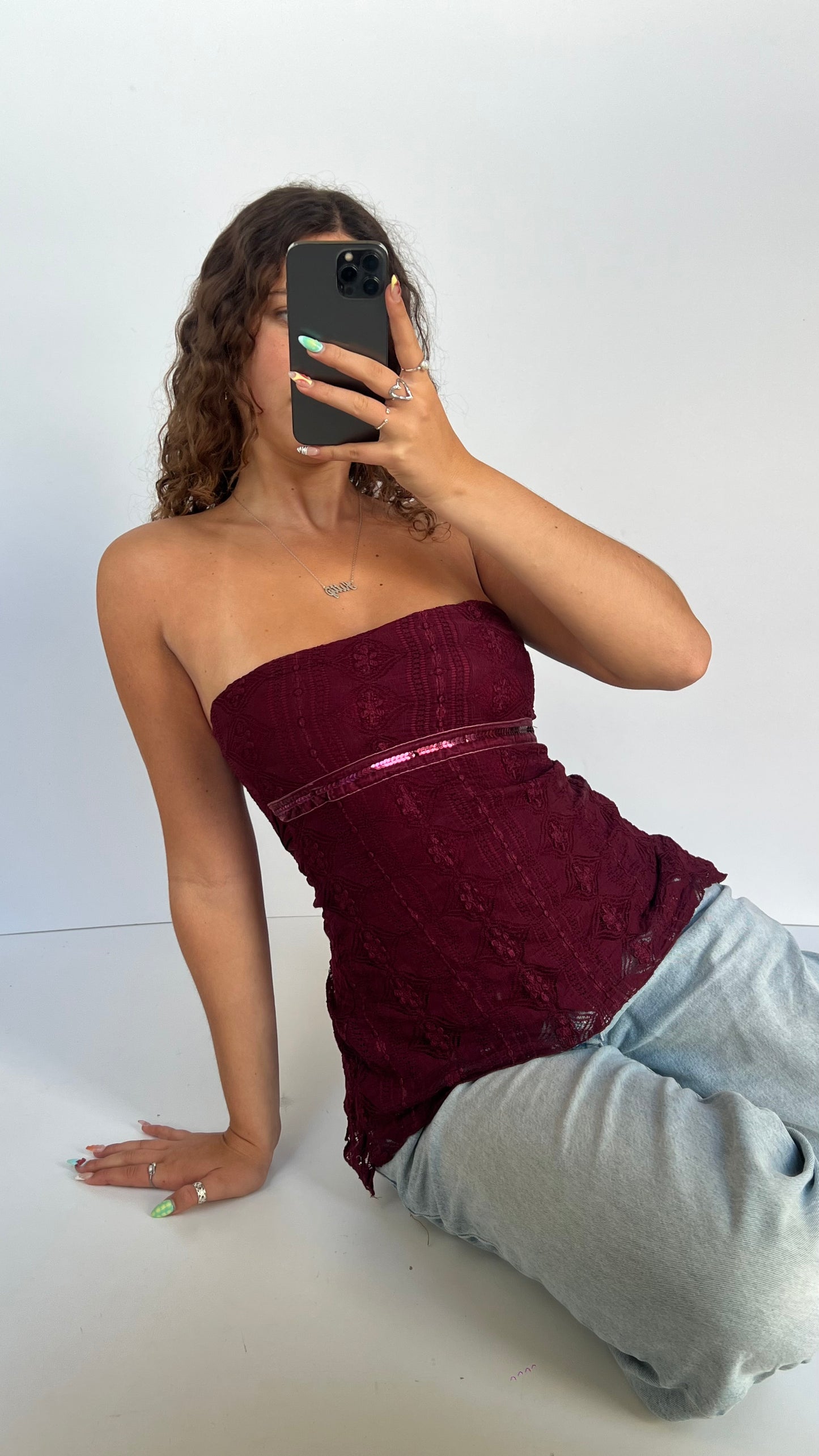 00s burgundy lace cami- size S