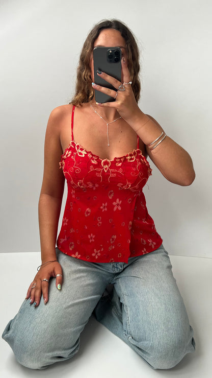 00s red floral mesh cami- size S