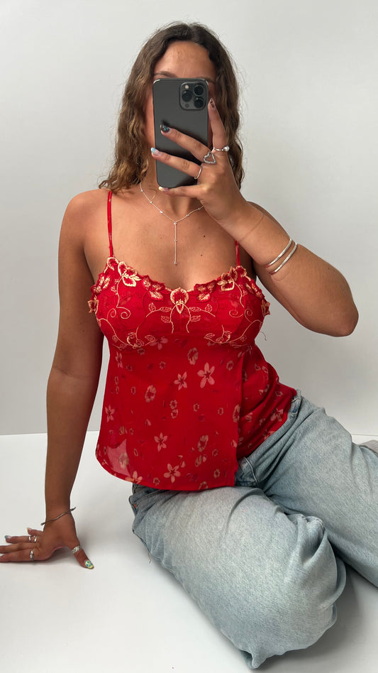 00s red floral mesh cami- size S