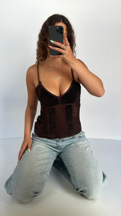 00s brown suede crochet cami- size M