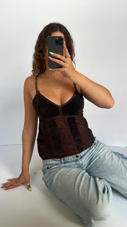 00s brown suede crochet cami- size M