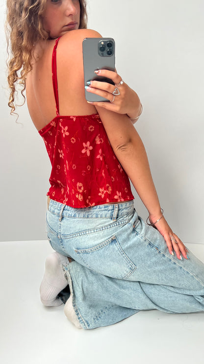 00s red floral mesh cami- size S