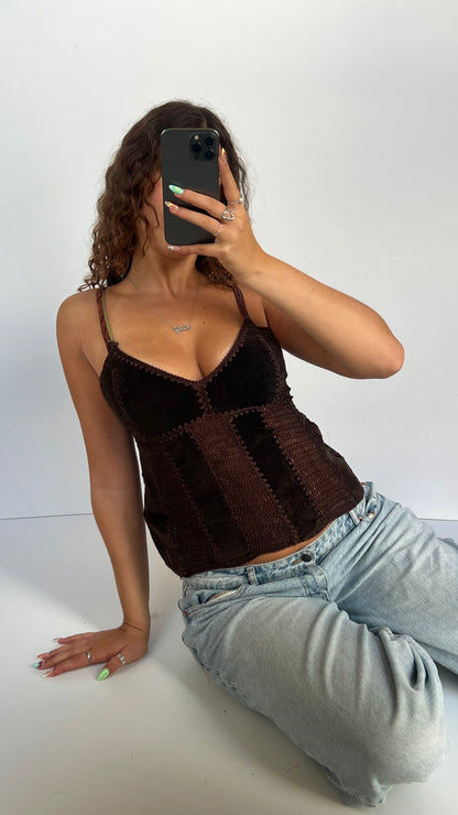 00s brown suede crochet cami- size M