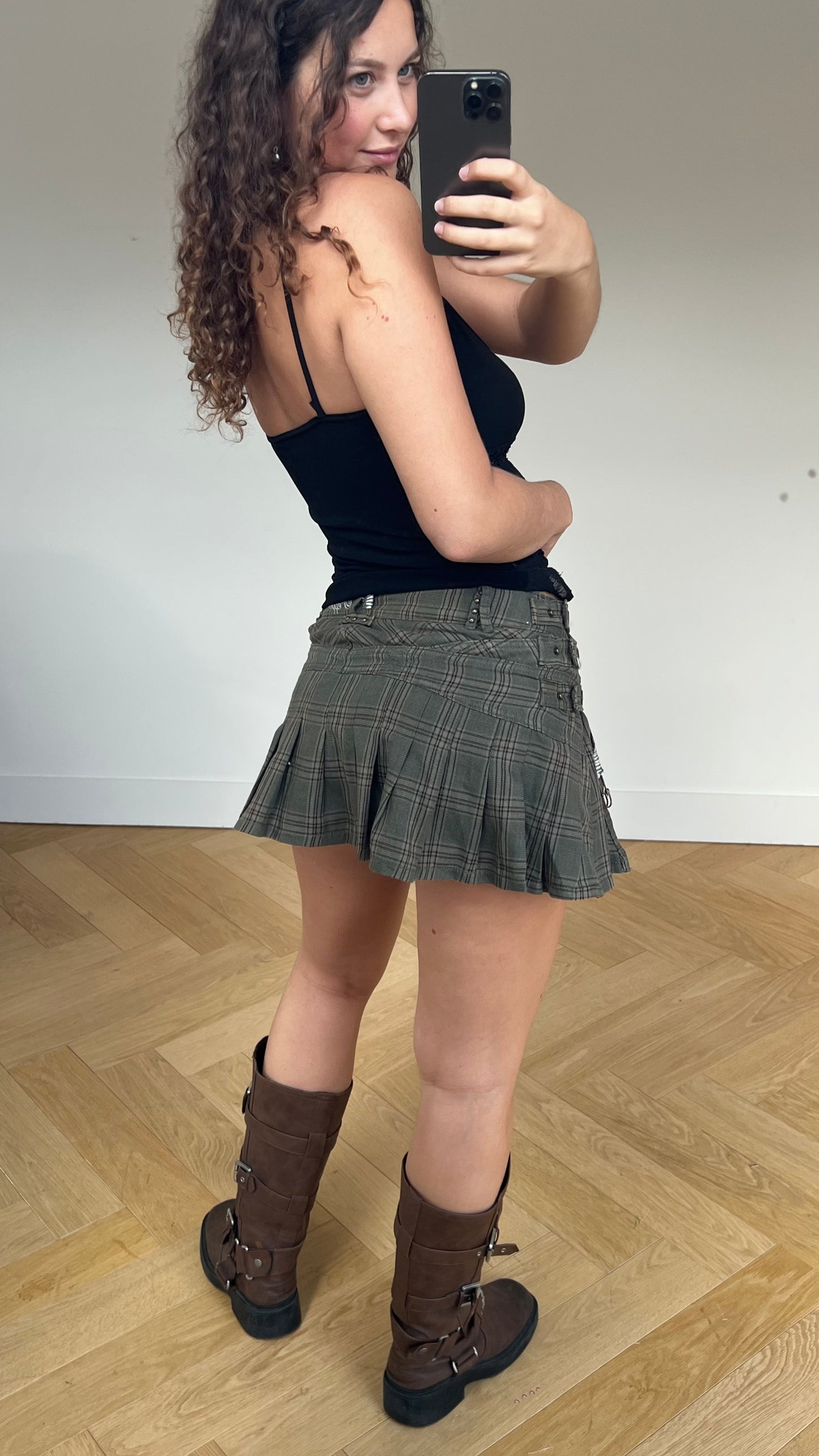00s khaki plaid mini skirt- size S