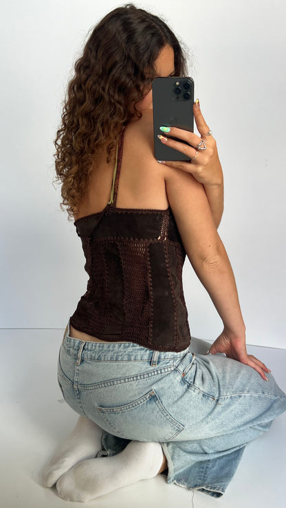 00s brown suede crochet cami- size M