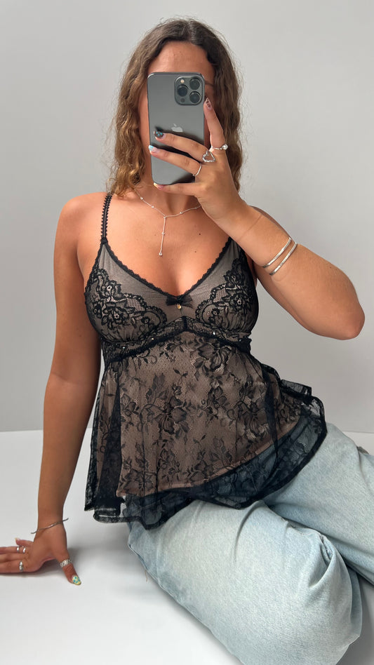 00s black lace babydoll cami- size S