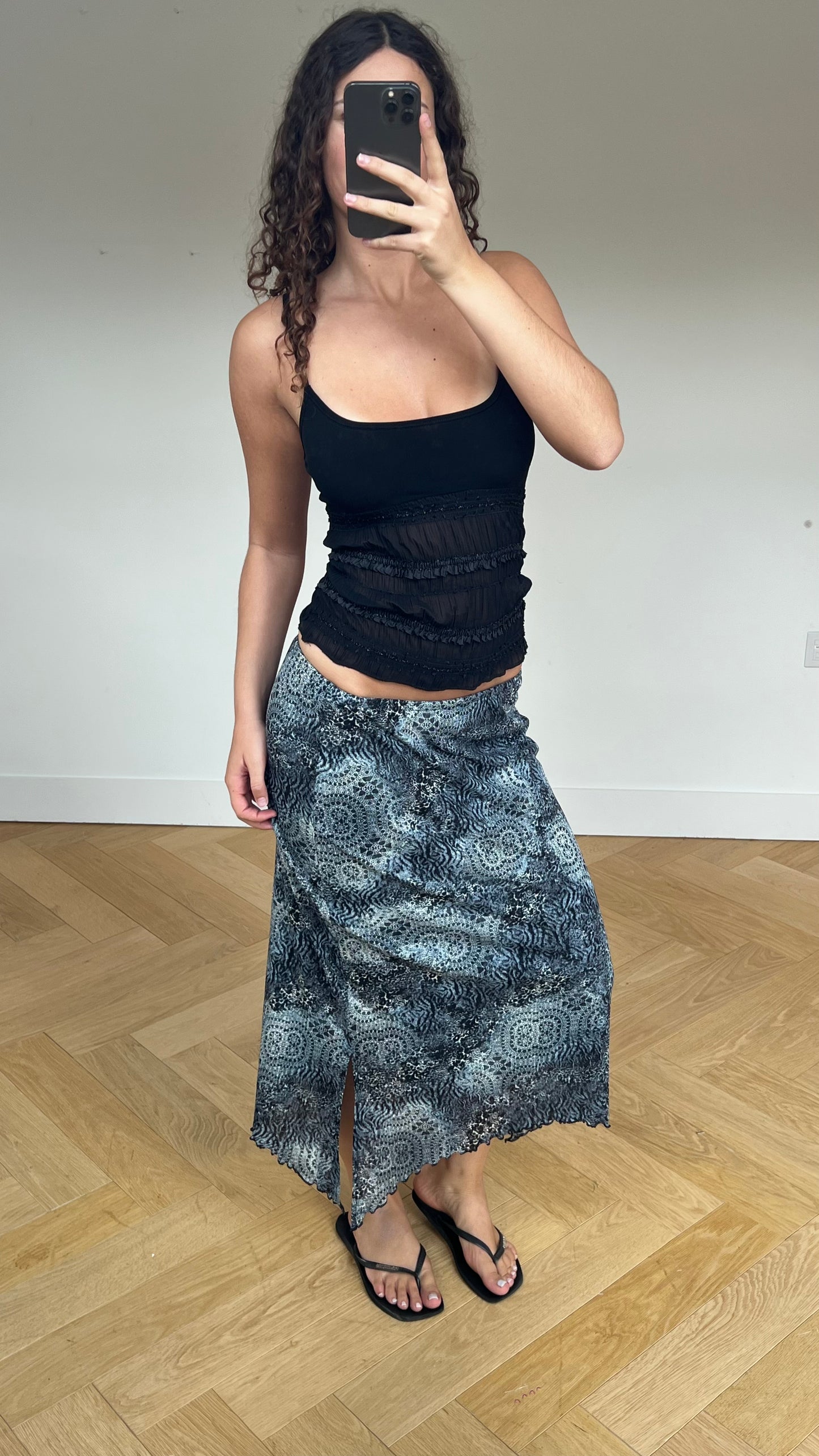 00s blue mesh maxi skirt- size M