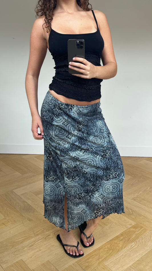 00s blue mesh maxi skirt- size M