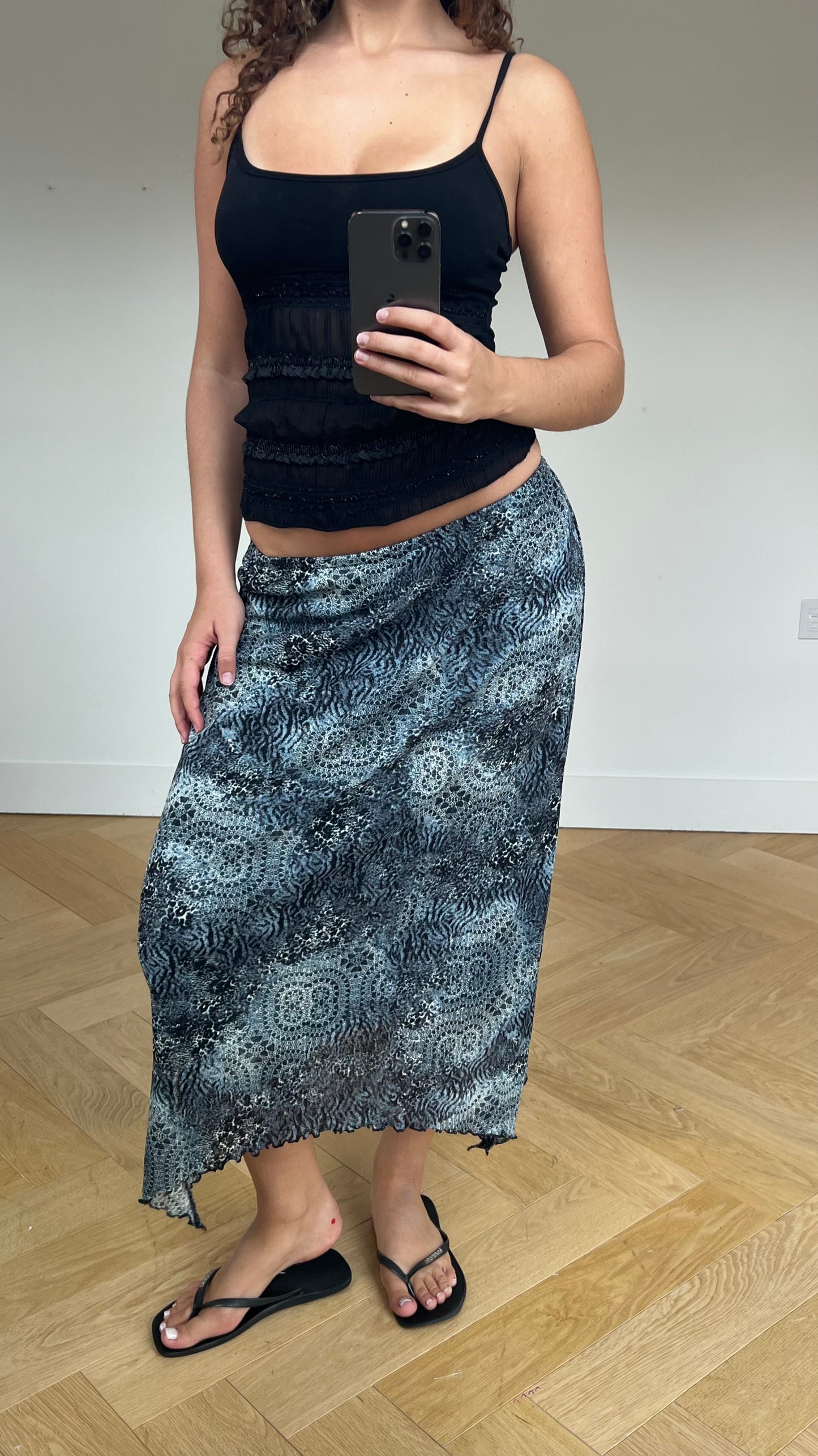 00s blue mesh maxi skirt- size M