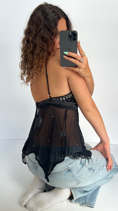 00s black sequin mesh cami- size M